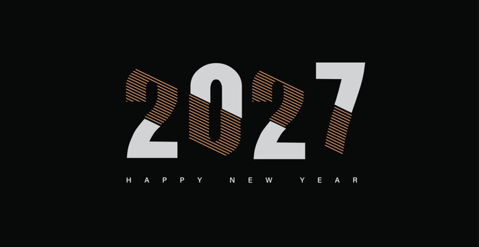 Happy New Year 2027 typography  text hand lettering. Design template Celebration greeting card for Merry Christmas and happy new year.