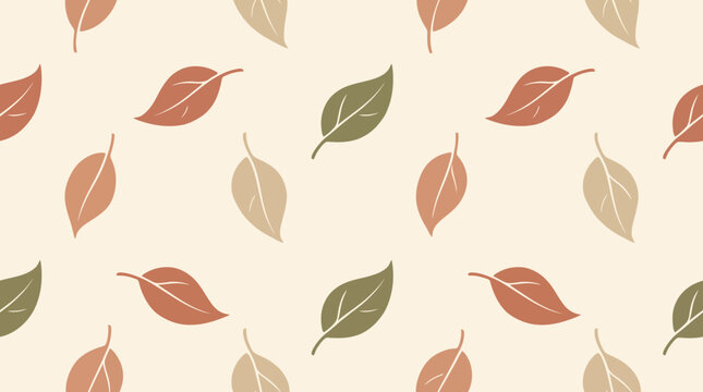 A seamless repeating pattern of simple leaves in various autumn colors