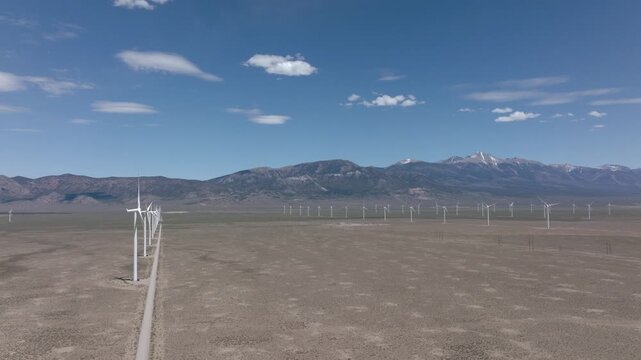 Wind Turbines in Oper Desert Drone Aerial View