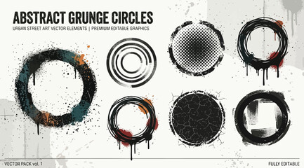 Abstract grunge circles vector pack, urban street art elements © S.Siam