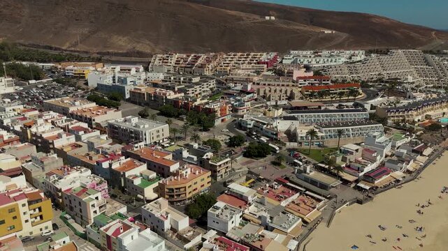 Aerial View Above Morro Jable Town and Buildings in Jandia Fuerteventura Spain