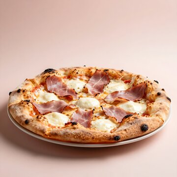 Traditional Italian pizza with cooked ham and melted mozzarella cheese