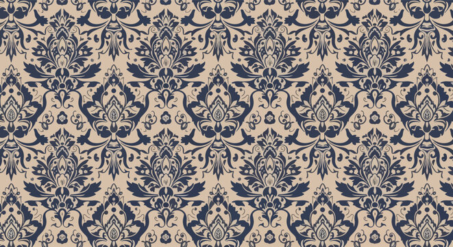 Decorative baroque damask pattern with intricate floral and balanced symmetry