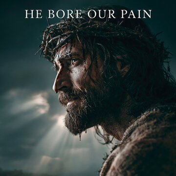 Jesus Christ with crown of thorns looking towards divine light