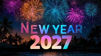 Obraz premium Bold 2027 numbers with colorful fireworks