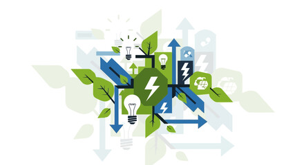Obraz premium Eco friendly energy concept with green leaves and light bulbs