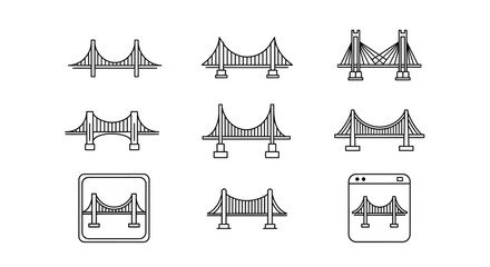 Obraz premium Set of minimalist bridge line icons, isolated vector illustration