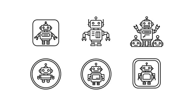 Set of Robot Icons in Linear Style for Technology Design