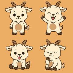 Fototapeta premium Cute Goat Mascot Vector Set