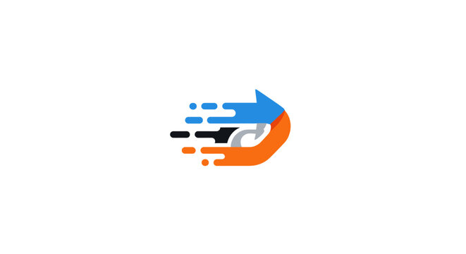 Arrow logo with colorful design elements.