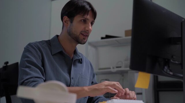Adult engineer latin man programmer coding AI data software development work
