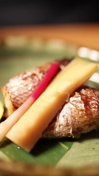 Grilled Japanese Sea Bream with Bamboo Shoots and Pickled Ginger