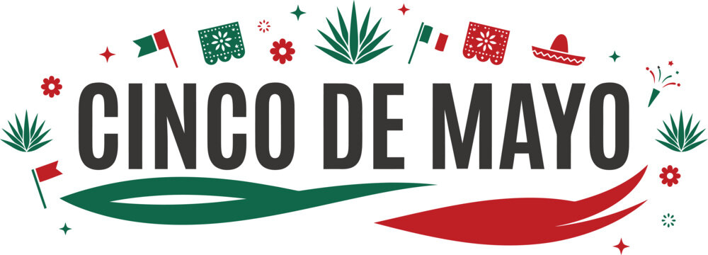 Cinco de mayo celebration graphic with colorful mexican elements isolated on white background