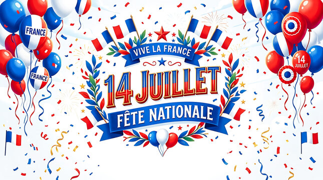 Vive la france 14 juillet fete nationale celebration with balloons
