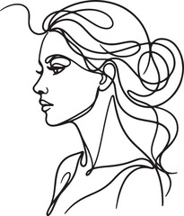 Elegant continuous line art illustration of a woman profile portrait with flowing hair for minimalist beauty and fashion design © MdJahid