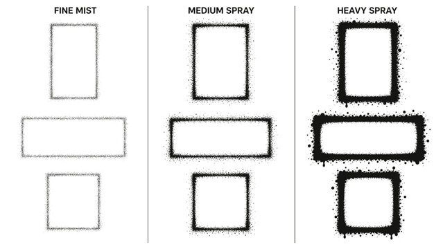 Spray paint effect frames in three different densities: fine, medium, and heavy