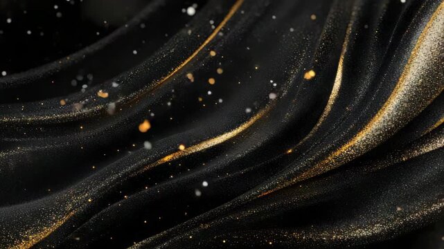 Black and gold textures flow and blend in a fast-moving display. The shapes shift smoothly, creating a dynamic look that captures attention and draws the eye