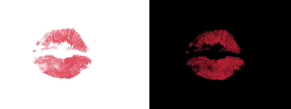 Dramatic Open Center Red Lipstick Kiss Mark with Deep Contrast Dual Background
