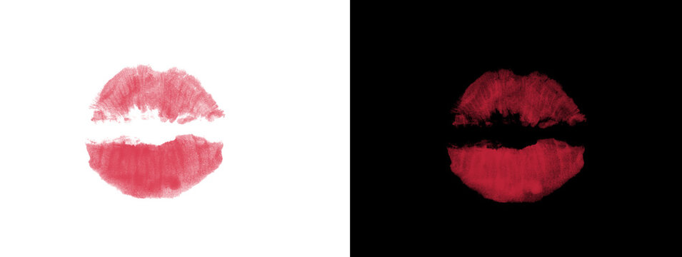 Full Closed Red Lipstick Kiss Print with Strong White Accent Split Background