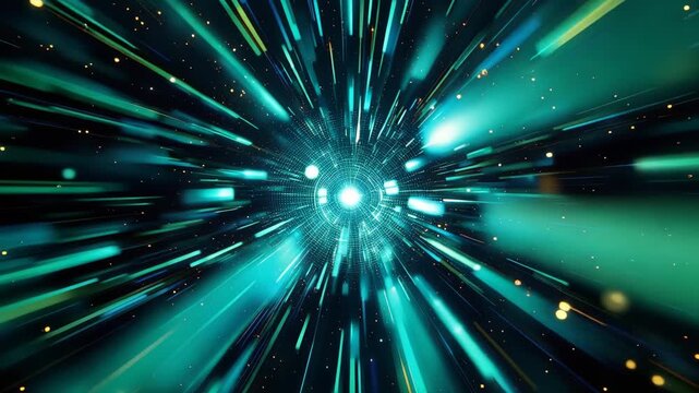 Stunning futuristic digital cosmic energy explosion with vibrant light beams and starry space elements 4k video