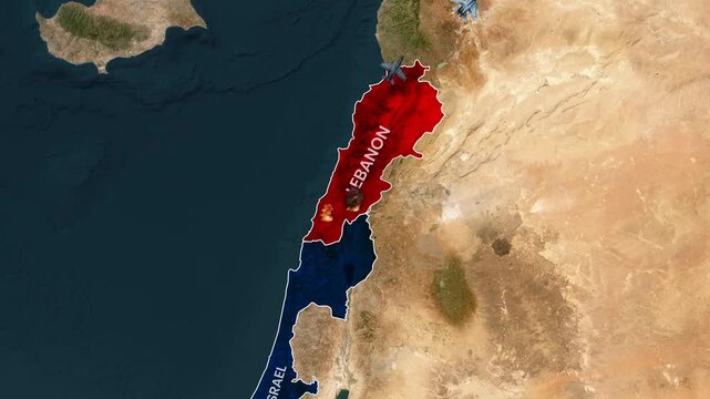 Animated map showing the military conflict between Israel and Lebanon