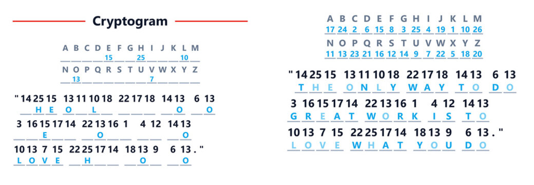 Cryptogram chart with letter substitutions and numerical clues  