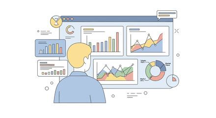 Fototapeta premium Man analyzing financial data on a digital dashboard.