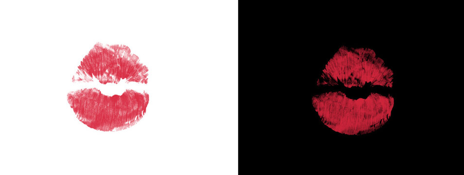 Bold Red Lipstick Kiss Print with Rich Texture and Clean Edges Split Background