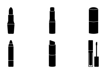 Obraz premium Lipstick and Cosmetics Icons, Makeup Vector Set, Beauty Product Silhouettes for Fashion and Glamour