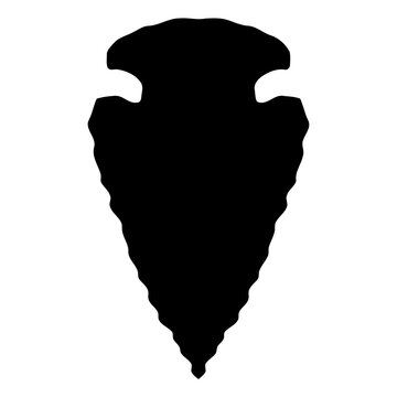 Black silhouette of a flint arrowhead, primitive hunting tool