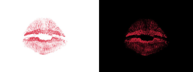 Obraz premium Textured Red Lipstick Kiss Print with Natural Lip Details on Split Background