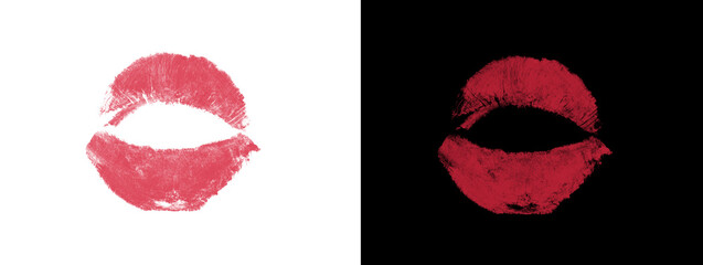 Fototapeta premium Rounded Red Lipstick Kiss Print with Strong Central Highlight Dual Background