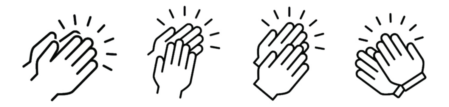 Clapping hands icon set, simple line art style for applause