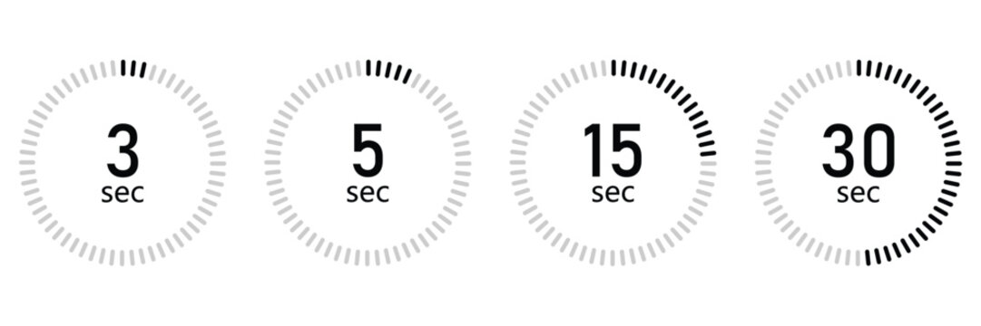 Minimalist Circular Countdown Timer Set with 3, 5, 15, and 30 Seconds Loading Progress Bars