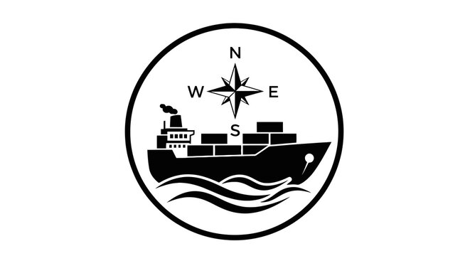 Cargo Ship Icon with Compass.