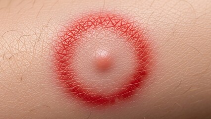 Fototapeta premium Macro medical visualization of fungal infection tinea corporis (ringworm) on skin, circular red rash with defined raised borders and clearer center, dermatology awareness concept