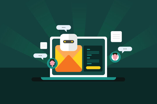 Automated email marketing platform manages user notification, contextual reply generation and network message communication.