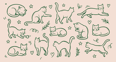 Playful cat pet pattern, cute feline behavior sketch, minimalist domestic cat vector, clean kitten life illustration, modern animal lover design, premium cat breed graphic, isolated pet collection min © Geetaroy