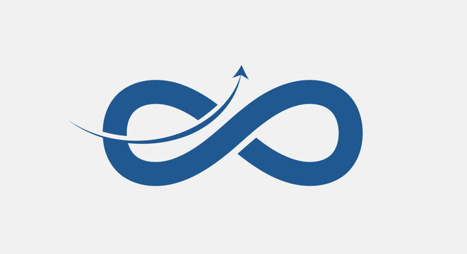 A blue infinity symbol with an upward arrow representing continuous growth and progress