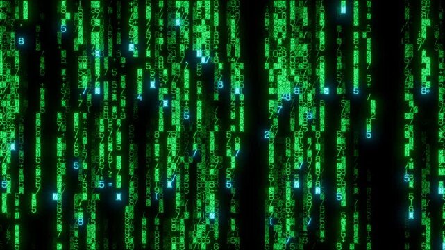 Complex Array of Code Cascading Downwards. Green Data Visualization Background. Seamless Loop.