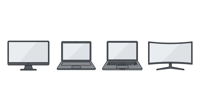 Vector illustration of computer monitors and laptops with blank screens