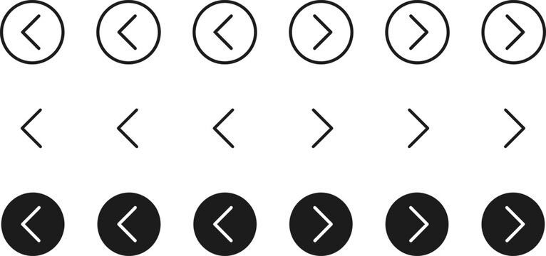 Set of black and white arrow chevron icons for web navigation buttons sliders and user interface menus
