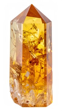 A crystal citrine stone isolated on white background, copy space on a side
