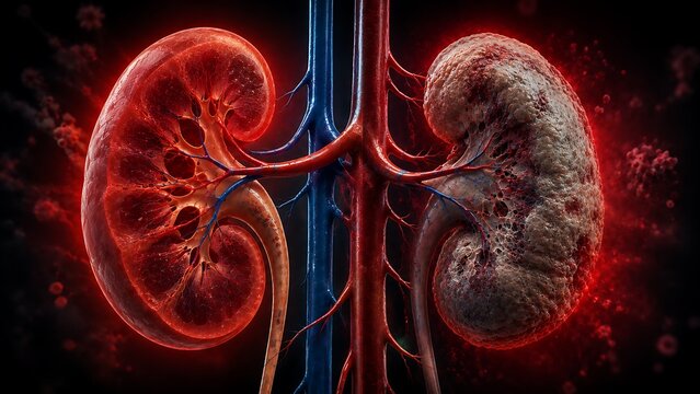 Acute Kidney Injury AKI with Inflamed Damaged Kidneys and Renal Failure Concept, Medical Illustration