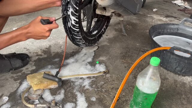 Professional Roadside Tire Puncture Repair Process