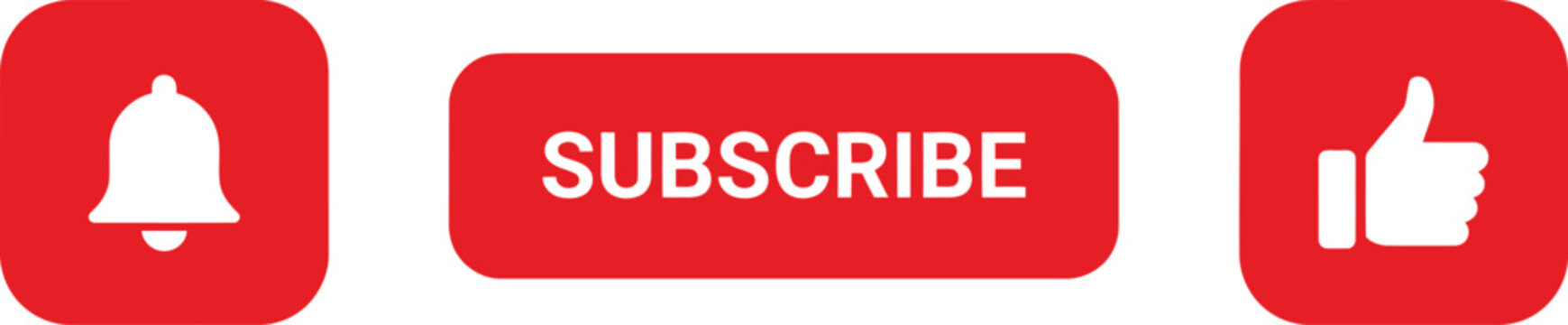Set of red social media icons featuring notification bell subscribe button and thumbs up like symbol for channel interface design