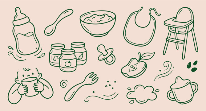 baby feeding pattern, infant mealtime accessories, healthy organic puree, cute nursery items, toddler nutrition care, minimal line art, vector background design
baby, feeding, pattern, infant, mealtim