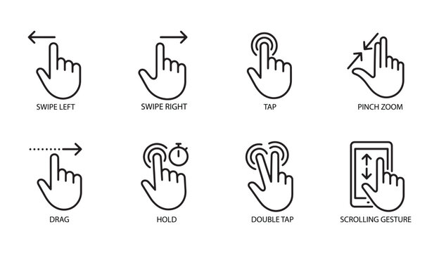 Touch screen gesture icons for mobile device user interface. Vector illustration