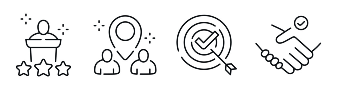 Customer satisfaction and partnership icons in line layout. Editable stroke