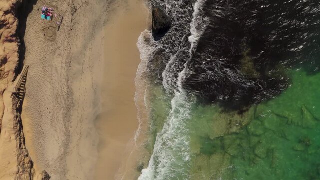 Top Down Drone View of Playa de los Ojos Beach and Coastal Caves, Jandia, Fuerteventura, Spain